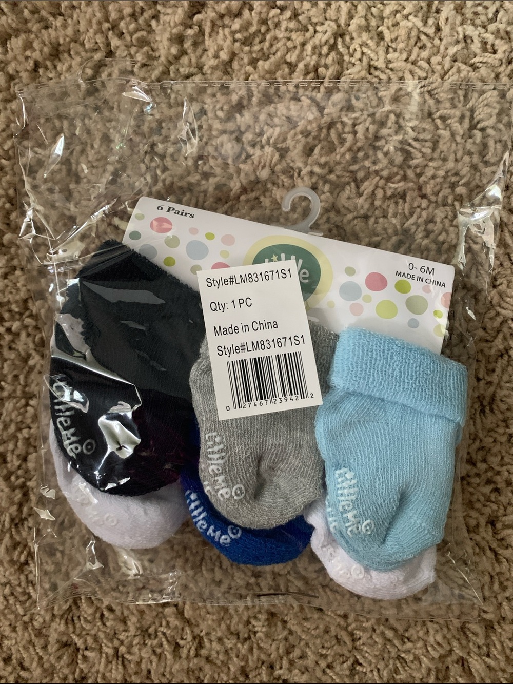 6-Pack Baby Socks in Black, Gray, Blue, Light Blue, White NWT